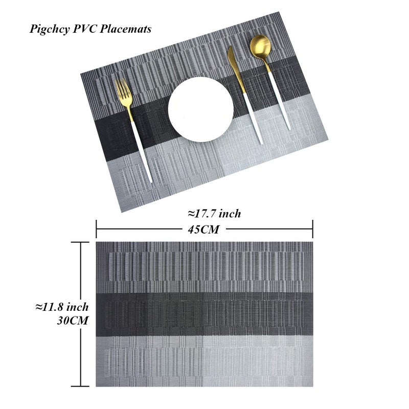 PIGCHCY Placemats,Washable Durable Woven Vinyl Placemats for Dining Table,Easy to Clean Plastic Placemats Set of 6 (Black) - Image 2